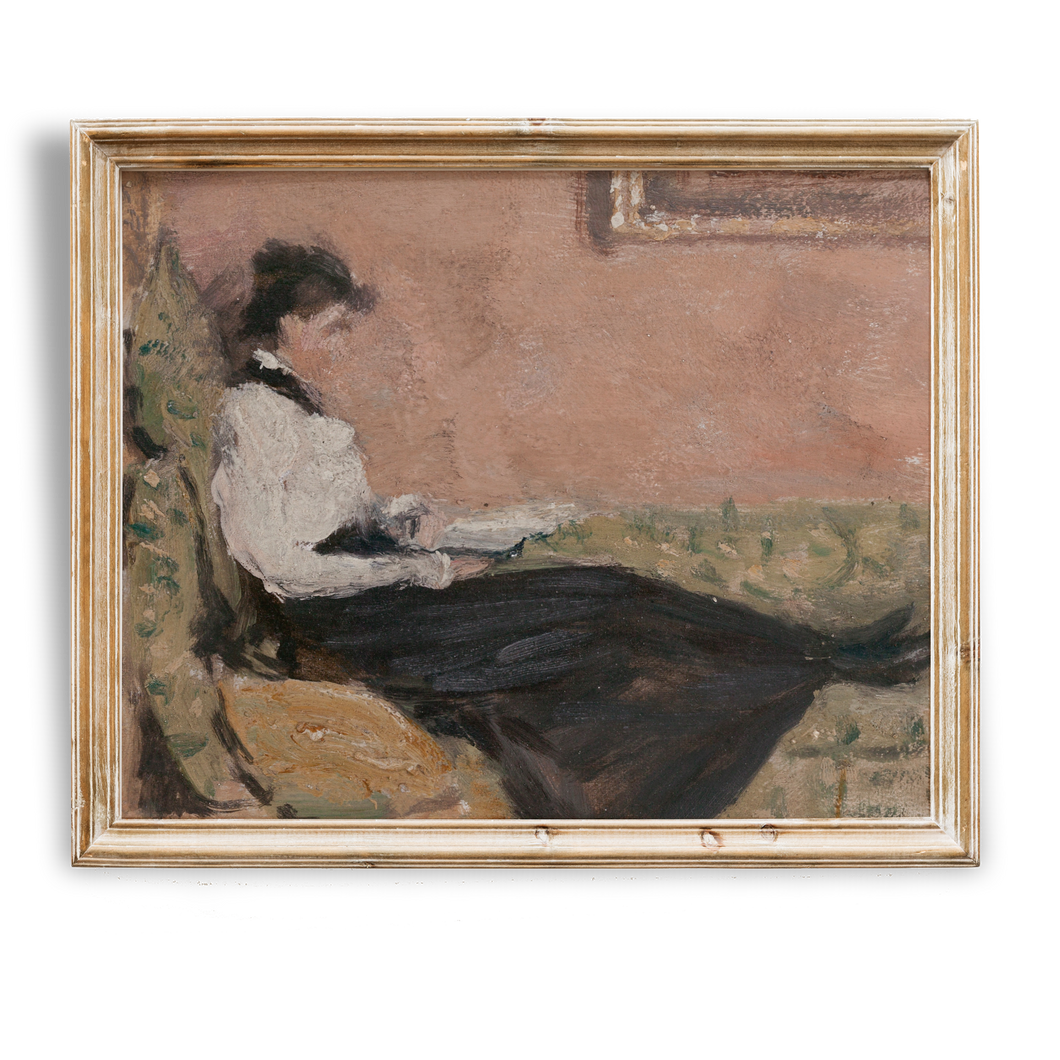 Woman Book Reading Painting Library Wall Art