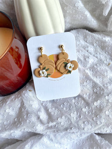 White floral Mickey pumpkin dangle earrings