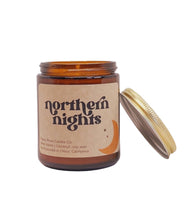 Load image into Gallery viewer, Northern Nights 8 oz coconut wax amber jar candle