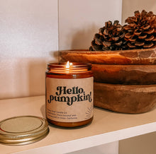 Load image into Gallery viewer, Hello Pumpkin! 8oz coconut wax amber jar Fall candle