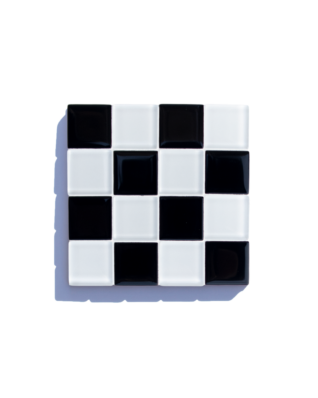 GLASS TILE COASTER - Black and White Checkered