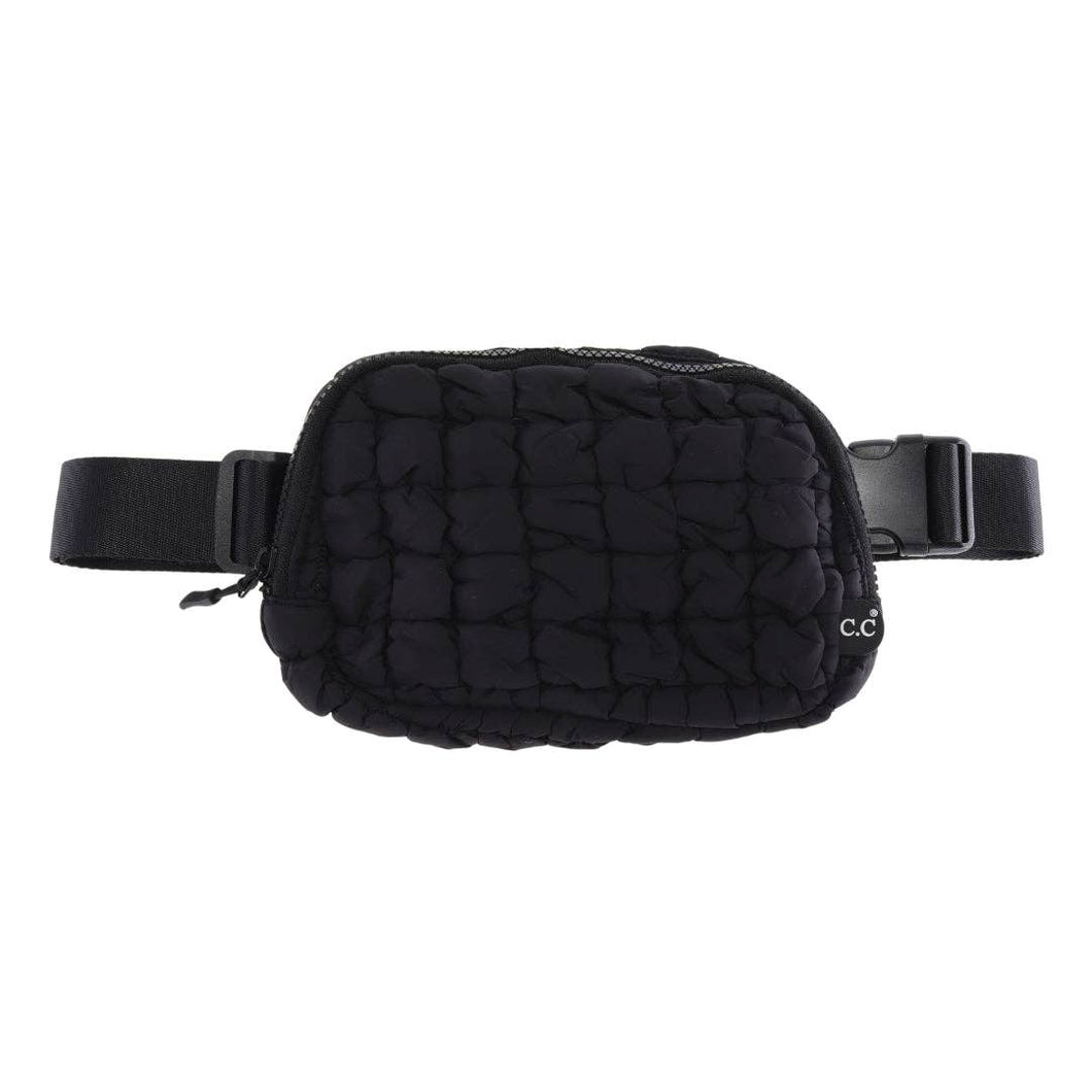 Quilted Puffer C.C Belt Bag: Black