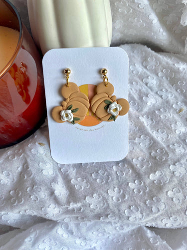 White floral Mickey pumpkin dangle earrings