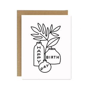 Happy Birthday Leaves and Vases Card